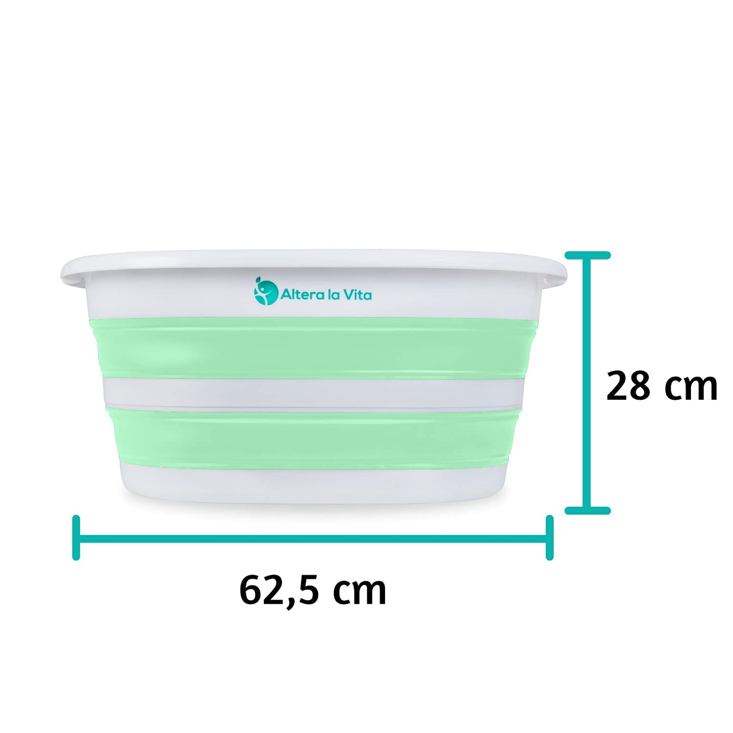 Altera la Vita Wäschekorb, Spülbecken, Waschschüssel, Wäschewanne, klappbar, faltbar für Camping und Haushalt, 27 Liter wasserdicht und platzsparend mint