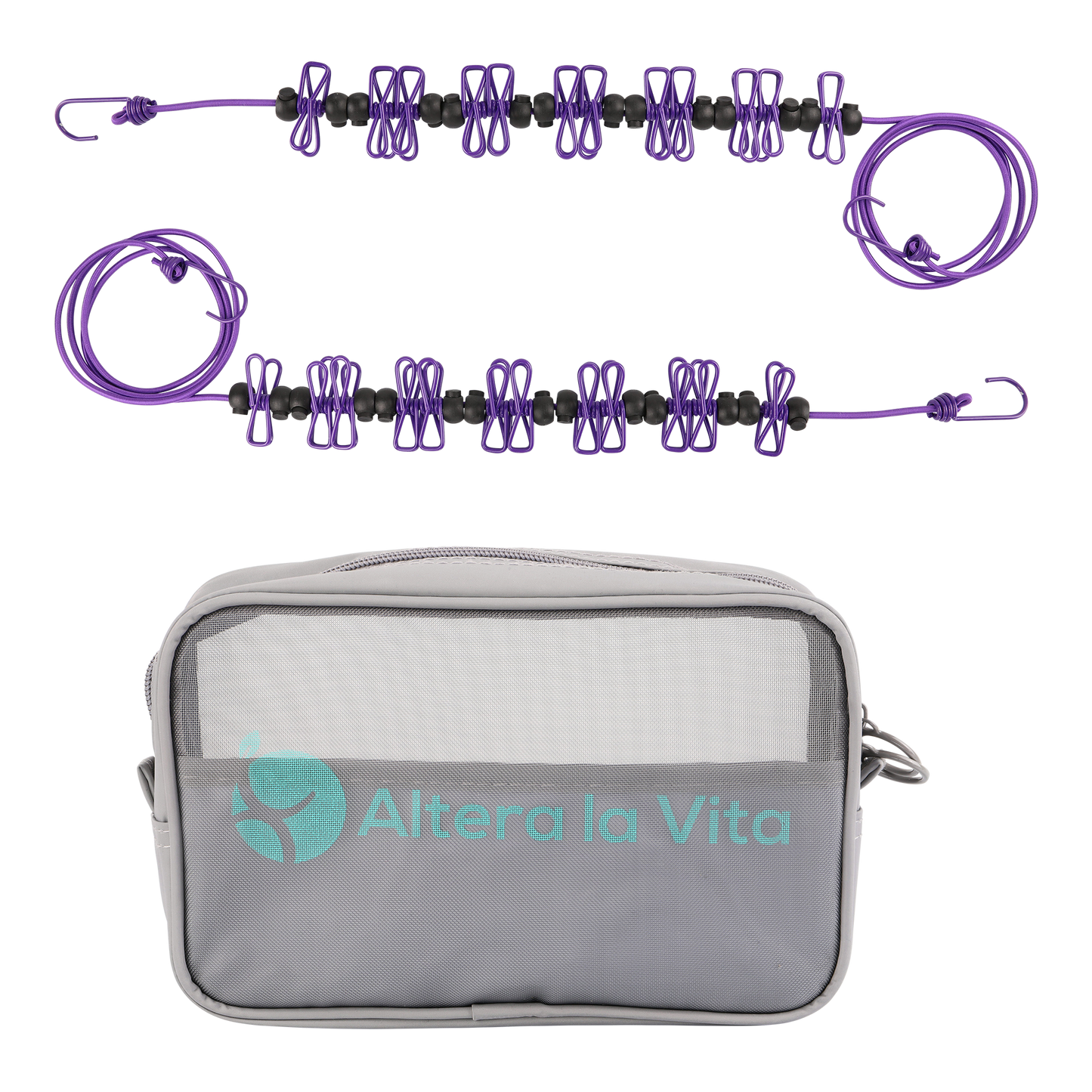 Altera la Vita Camping-Wäscheleine mit Klammern 2 Stück in Aufbewahrungstasche, 180-360 cm, Ideal für Camping Outdoor Urlaub Hotel NEUENTWICKLUNG