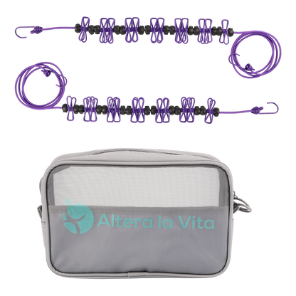 Altera la Vita Camping-Wäscheleine mit Klammern 2 Stück in Aufbewahrungstasche, 180-360 cm, Ideal für Camping Outdoor Urlaub Hotel NEUENTWICKLUNG