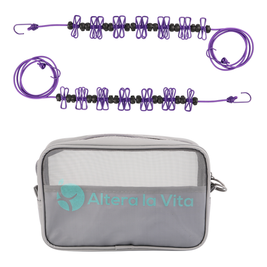 Altera la Vita Camping-Wäscheleine mit Klammern 2 Stück in Aufbewahrungstasche, 180-360 cm, Ideal für Camping Outdoor Urlaub Hotel NEUENTWICKLUNG