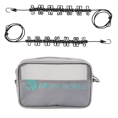 Altera la Vita Camping-Wäscheleine mit Klammern 2 Stück in Aufbewahrungstasche, 180-360 cm, Ideal für Camping Outdoor Urlaub Hotel NEUENTWICKLUNG