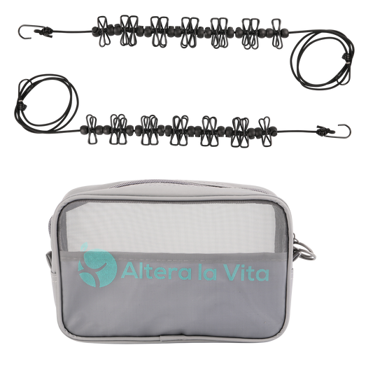 Altera la Vita Camping-Wäscheleine mit Klammern 2 Stück in Aufbewahrungstasche, 180-360 cm, Ideal für Camping Outdoor Urlaub Hotel NEUENTWICKLUNG