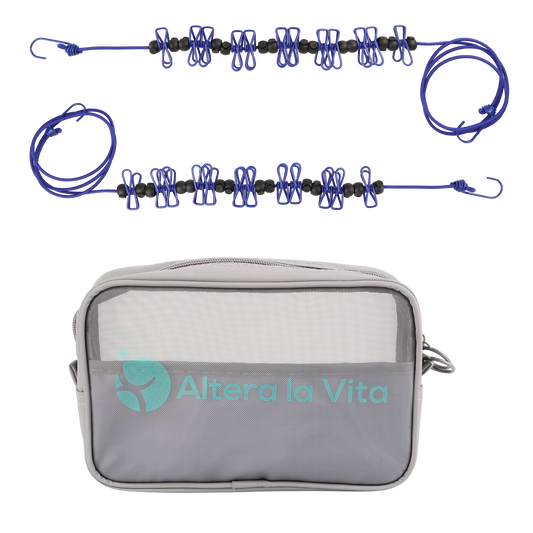 Altera la Vita Camping-Wäscheleine mit Klammern 2 Stück in Aufbewahrungstasche, 180-360 cm, Ideal für Camping Outdoor Urlaub Hotel NEUENTWICKLUNG