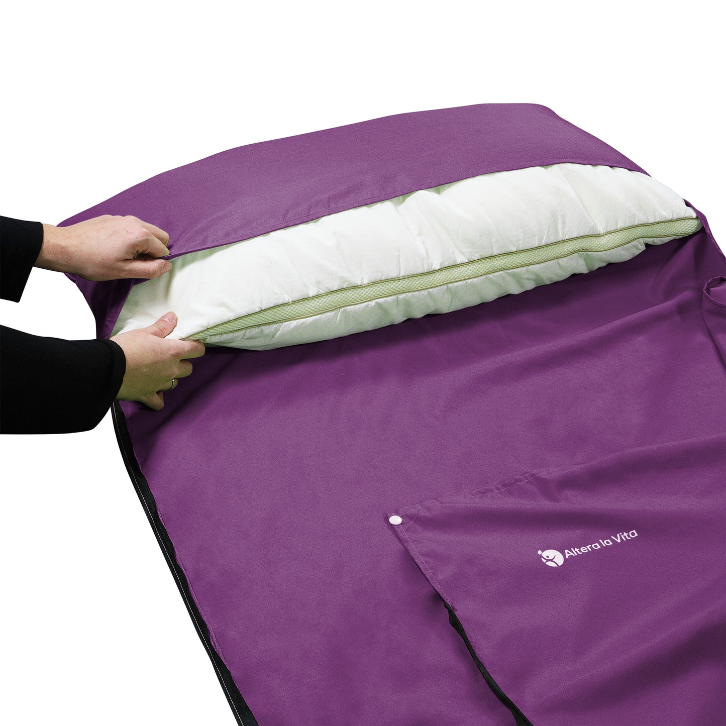 Altera la Vita Hüttenschlafsack modernster Mikrofaser 220x80 cm mit Reißverschluss Kissenfach und Fußöffnung Reise Schlafsack Inlett für Backpacking Camping Hütte Hotel Ultraleicht klein