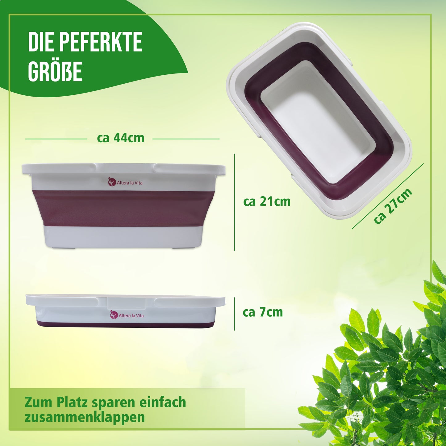 Altera la Vita Camping-Einkaufskorb Picknick Korb Spülbecken faltbar, klappbar 15 Liter wasserdicht platzsparend für Camping Wohnmobil Wohnwagen