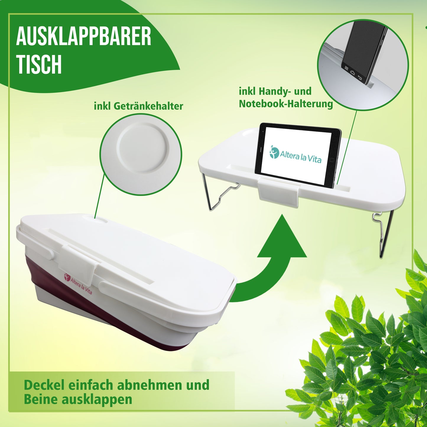 Altera la Vita Picknickkorb Camping-Einkaufskorb Spülbecken faltbar mit Deckel und Tisch klappbar 15 Liter wasserdicht für Camping Wandern Wohnmobil