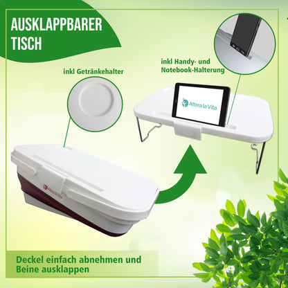 Altera la Vita Picknickkorb Camping-Einkaufskorb Spülbecken faltbar mit Deckel und Tisch klappbar 15 Liter wasserdicht für Camping Wandern Wohnmobil