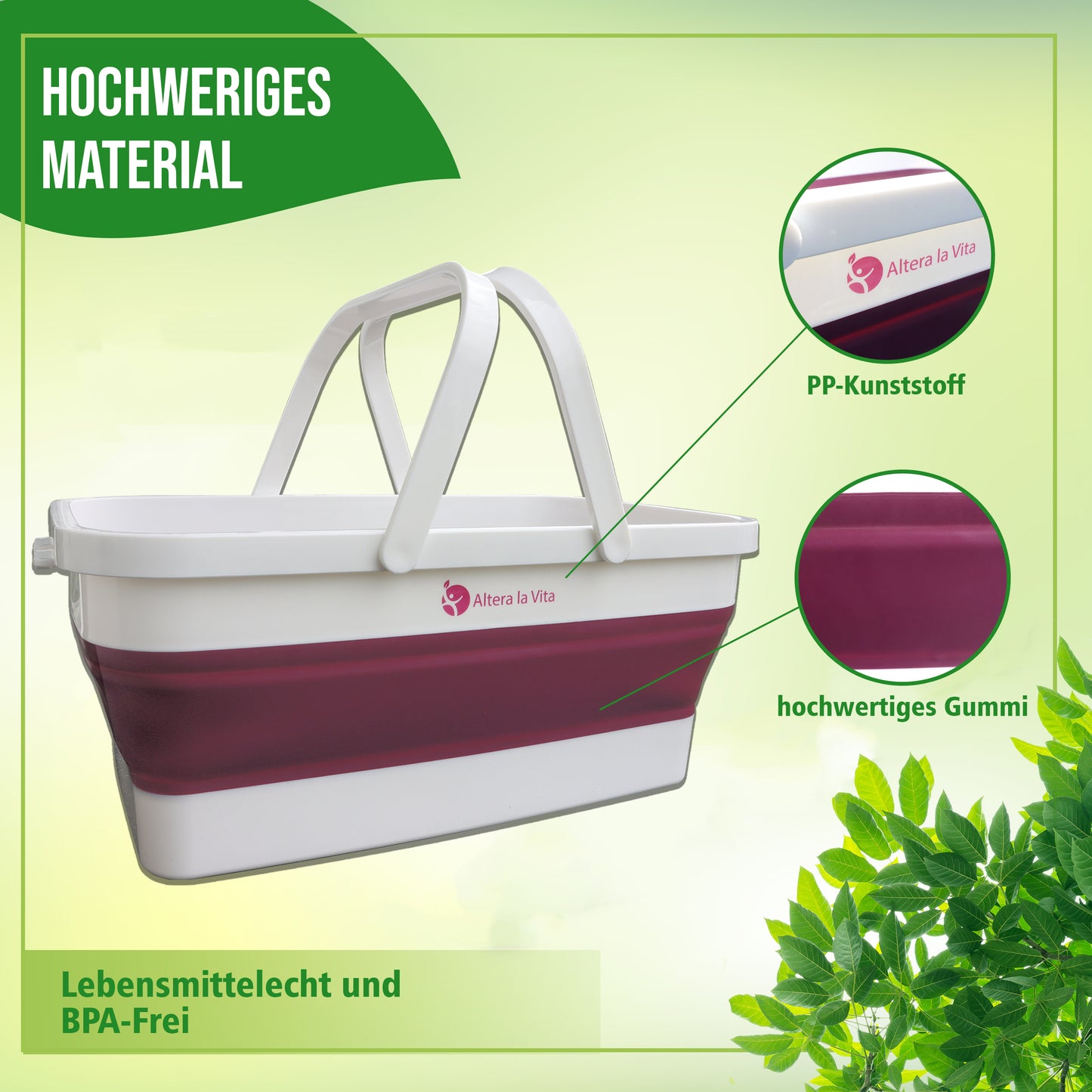 Altera la Vita Camping-Einkaufskorb Picknick Korb Spülbecken faltbar, klappbar 15 Liter wasserdicht platzsparend für Camping Wohnmobil Wohnwagen