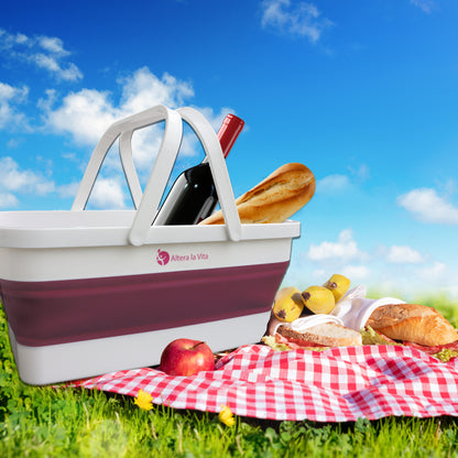 Altera la Vita Picknickkorb Camping-Einkaufskorb Spülbecken faltbar mit Deckel und Tisch klappbar 15 Liter wasserdicht für Camping Wandern Wohnmobil