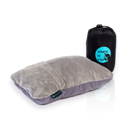 Altera la Vita Reise-Kissen Nackenkissen aus zerkleinertem Memory Foam - dadurch komprimierbar - für Flugzeug Bahn Auto Outdoor Camping, Ultraleicht klein kuschelweich